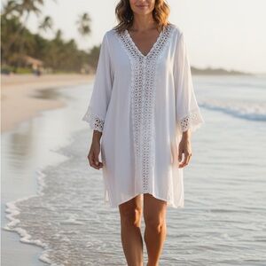 Salty Lemon Chic White Lace Trim Beach Cover-Up